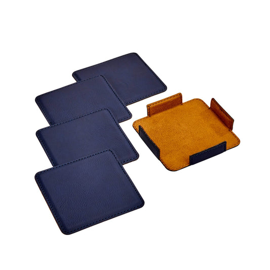 Set Of 4 Leatherette Coasters - Navy - Loft&Timber