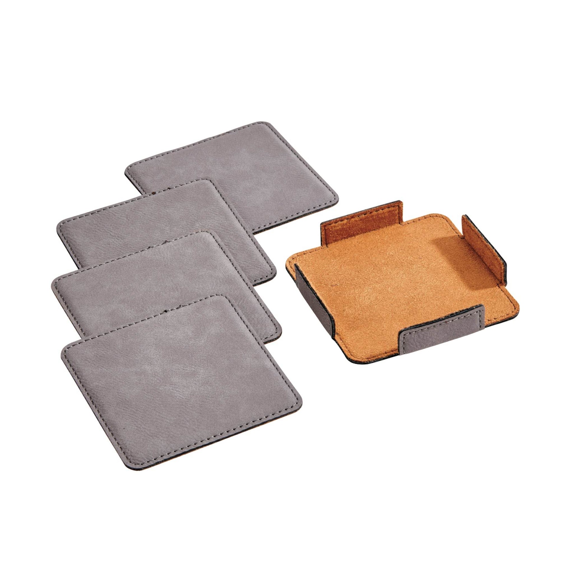 Set Of 4 Leatherette Coasters - Grey - Loft&Timber