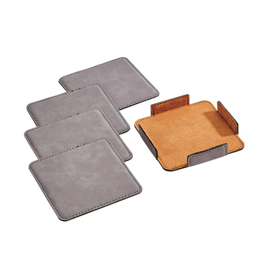 Set Of 4 Leatherette Coasters - Grey - Loft&Timber