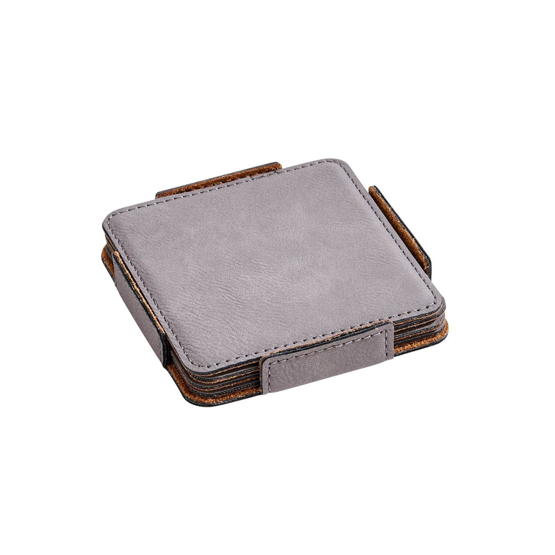 Set Of 4 Leatherette Coasters - Grey - Loft&Timber