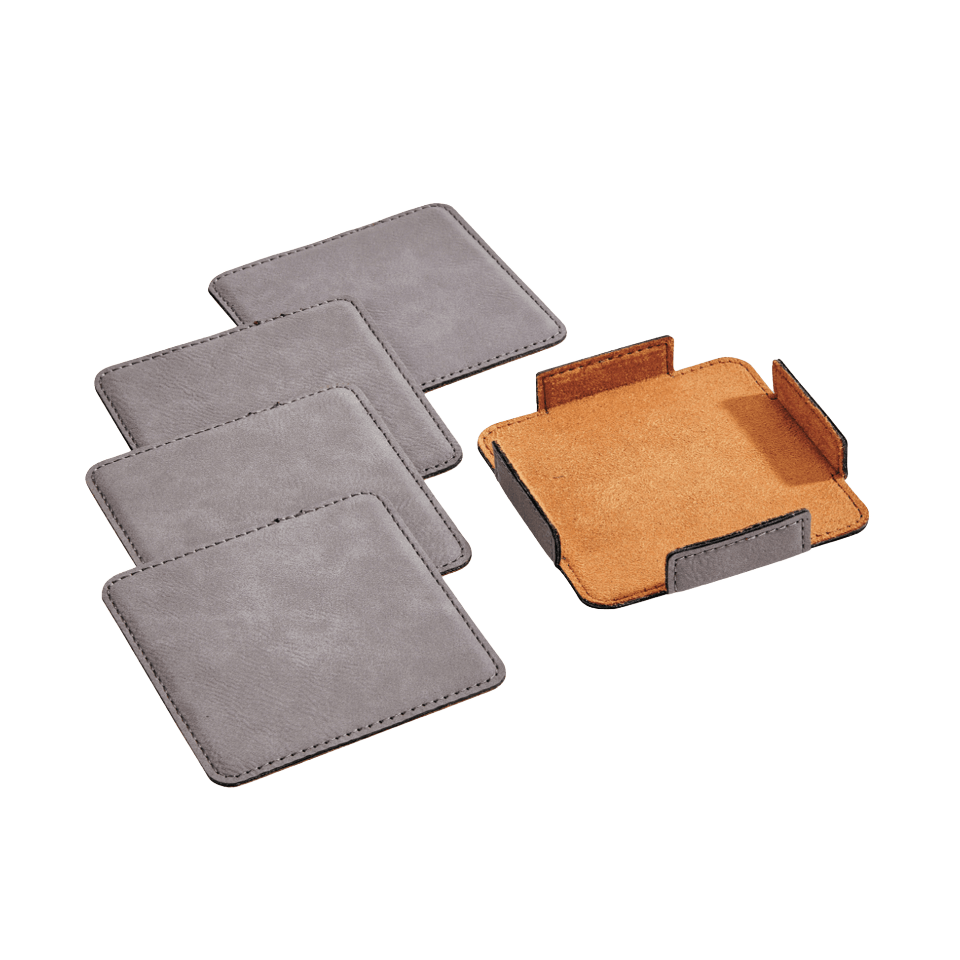 Set Of 4 Leatherette Coasters - Grey - Loft&Timber