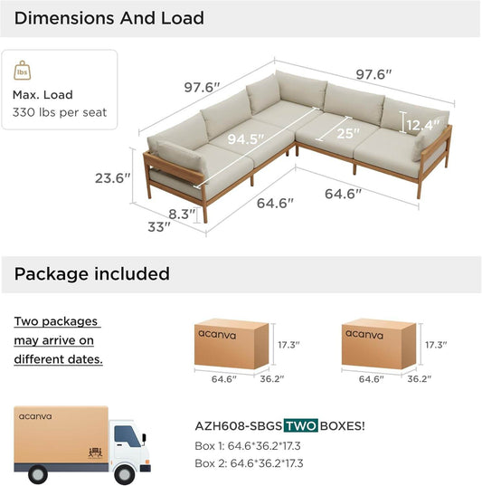 Modern Outdoor Sectional Sofa Set with Thick Cushions - Loft&Timber