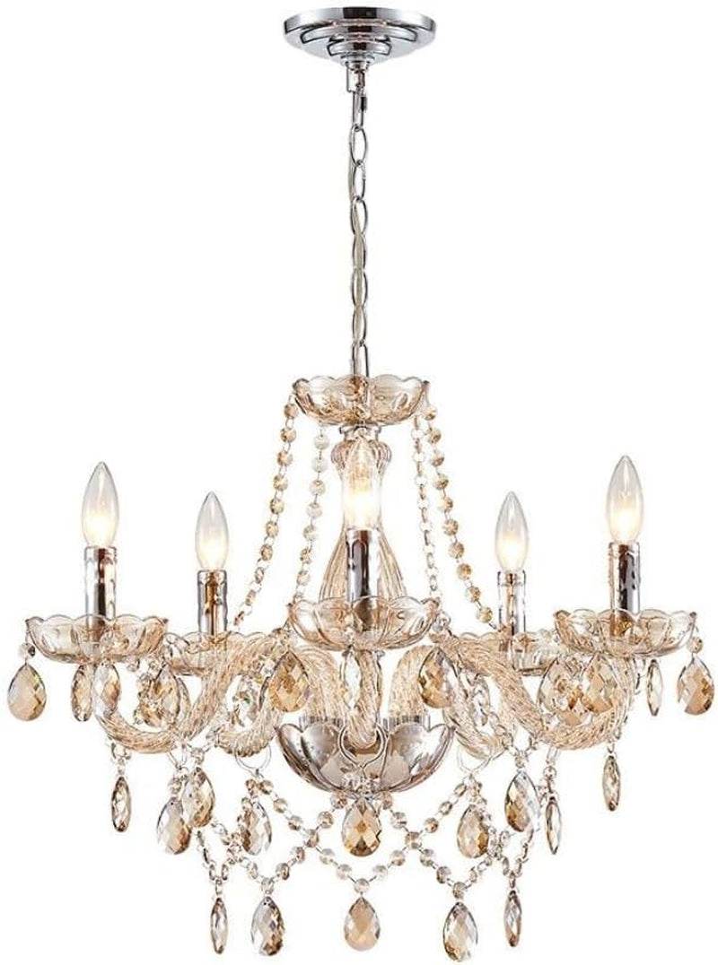 Champagne Crystal Chandelier 5 Light Modern Bedroom - Loft&Timber