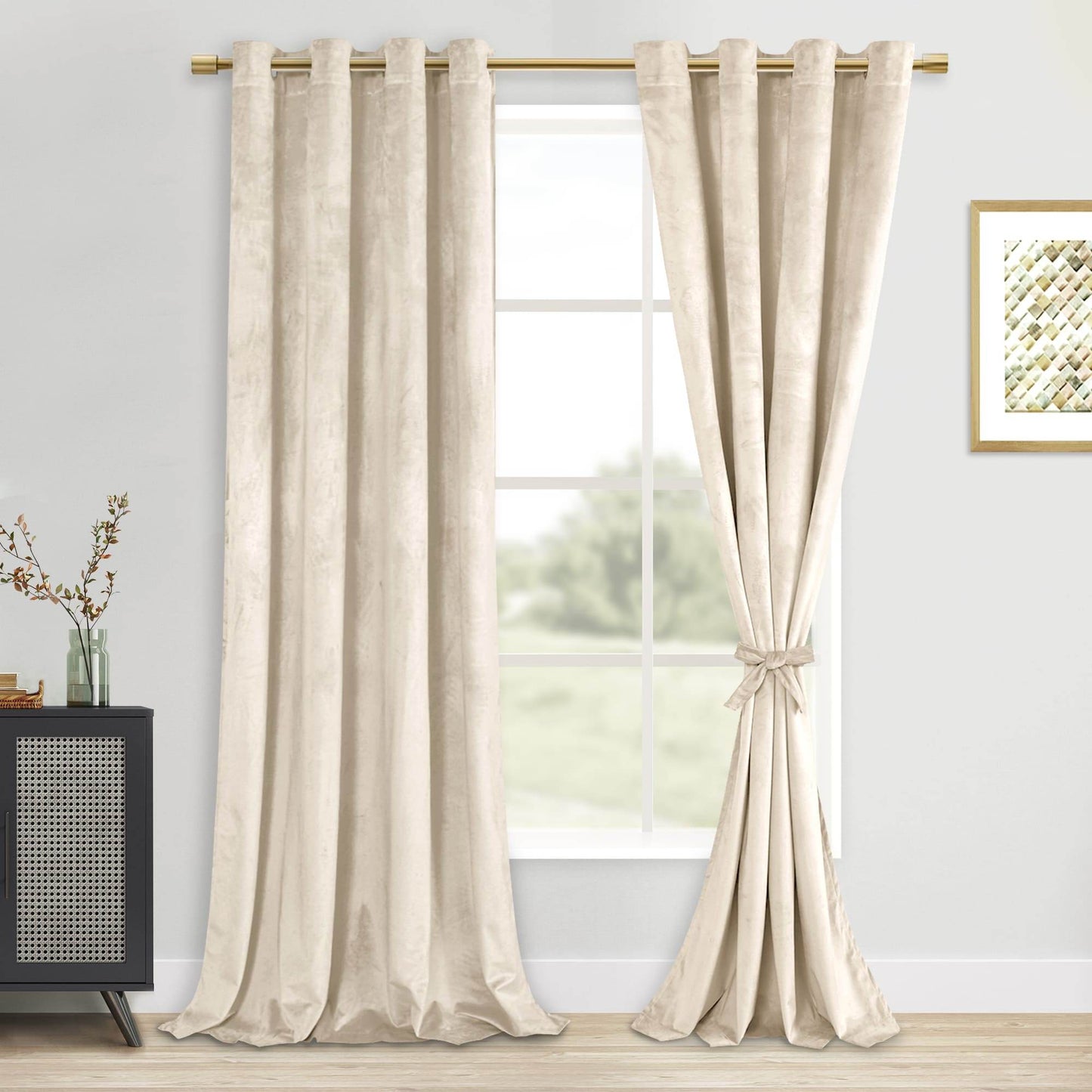 DWCN Velvet Blackout Curtains with Tiebacks, Set of 2 Panels - Loft&Timber