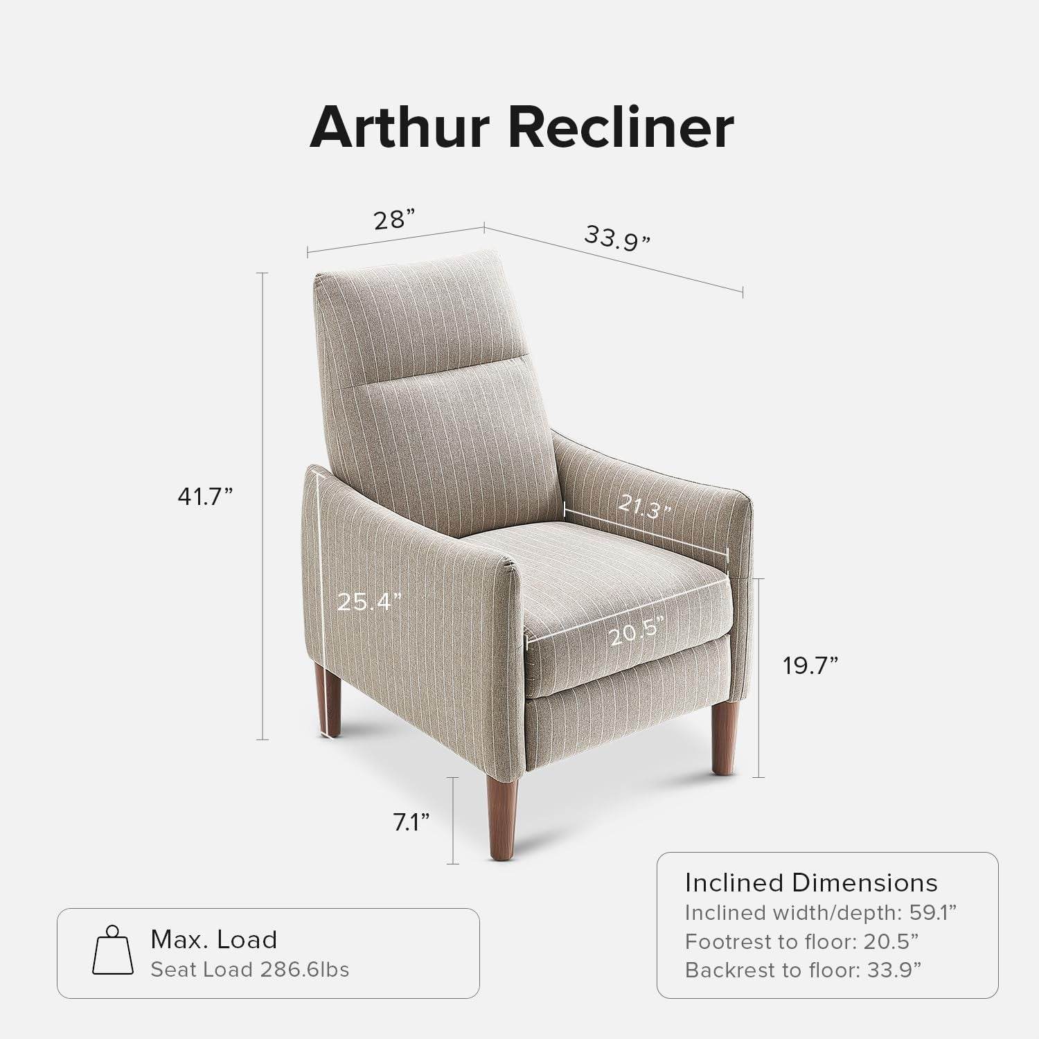 Arthur Recliner Chair with 3 Positions (Jacquard Taupe Stripe) - Loft&Timber