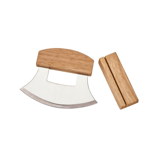 Stainless Steel Ulu Knife with Wood Handle & Stand - Loft&Timber