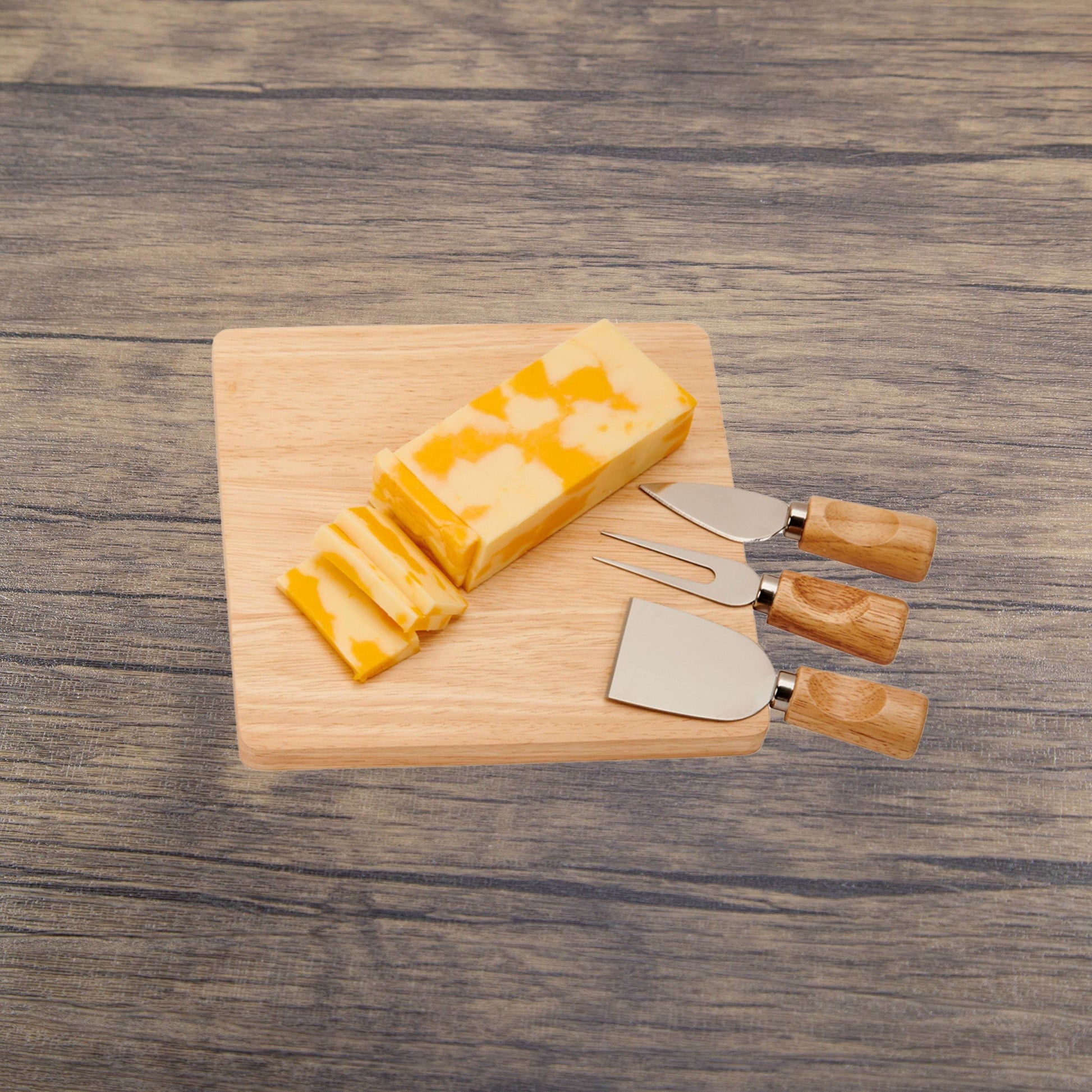 Rubberwood Cheese Cutting Board Set with 3 Tools - Loft&Timber