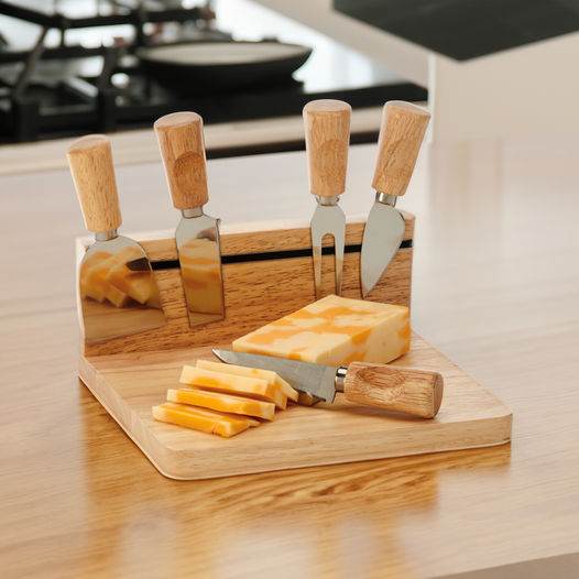 Rubberwood Magnetic Cheese Board Set with 5 Tools - Loft&Timber