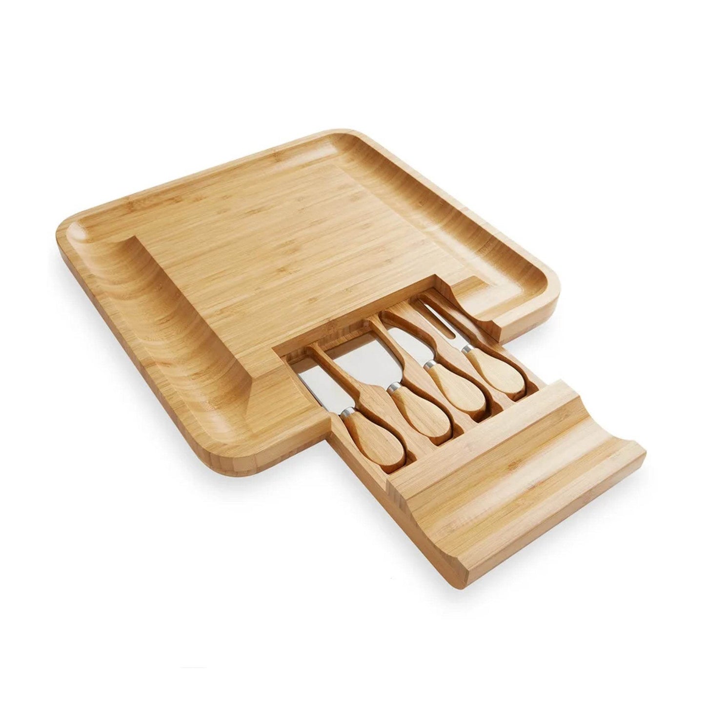 Bamboo 13'' Square Cheese Board with 4 Tools - Loft&Timber