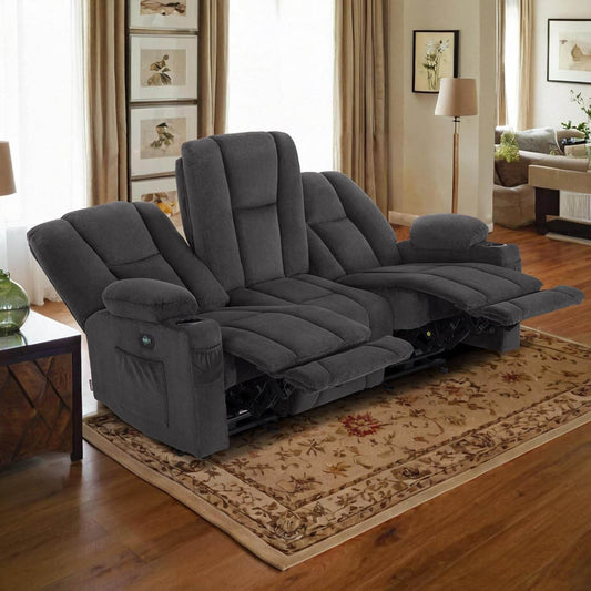 Power Reclining Sofa with Heat and Vibration (Gray) - Loft&Timber