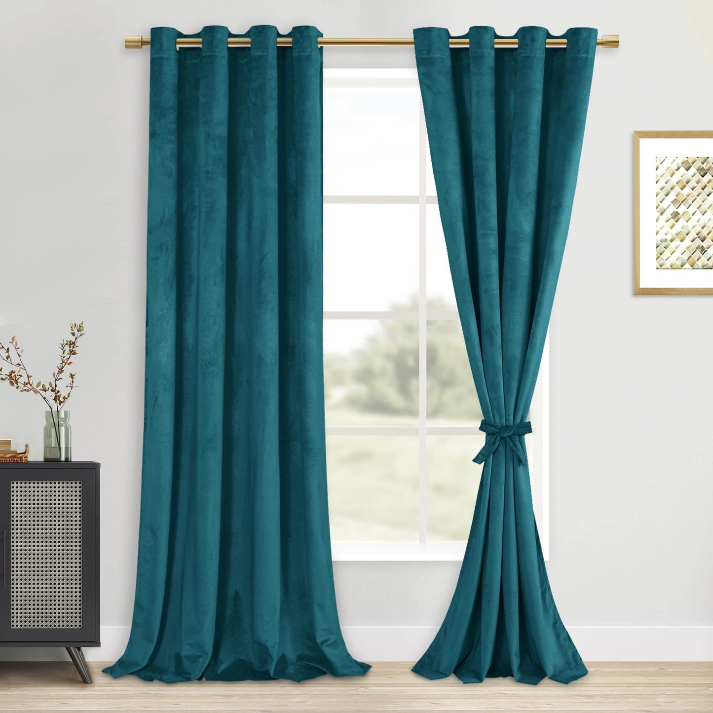 DWCN Velvet Blackout Curtains with Tiebacks, Set of 2 Panels - Loft&Timber