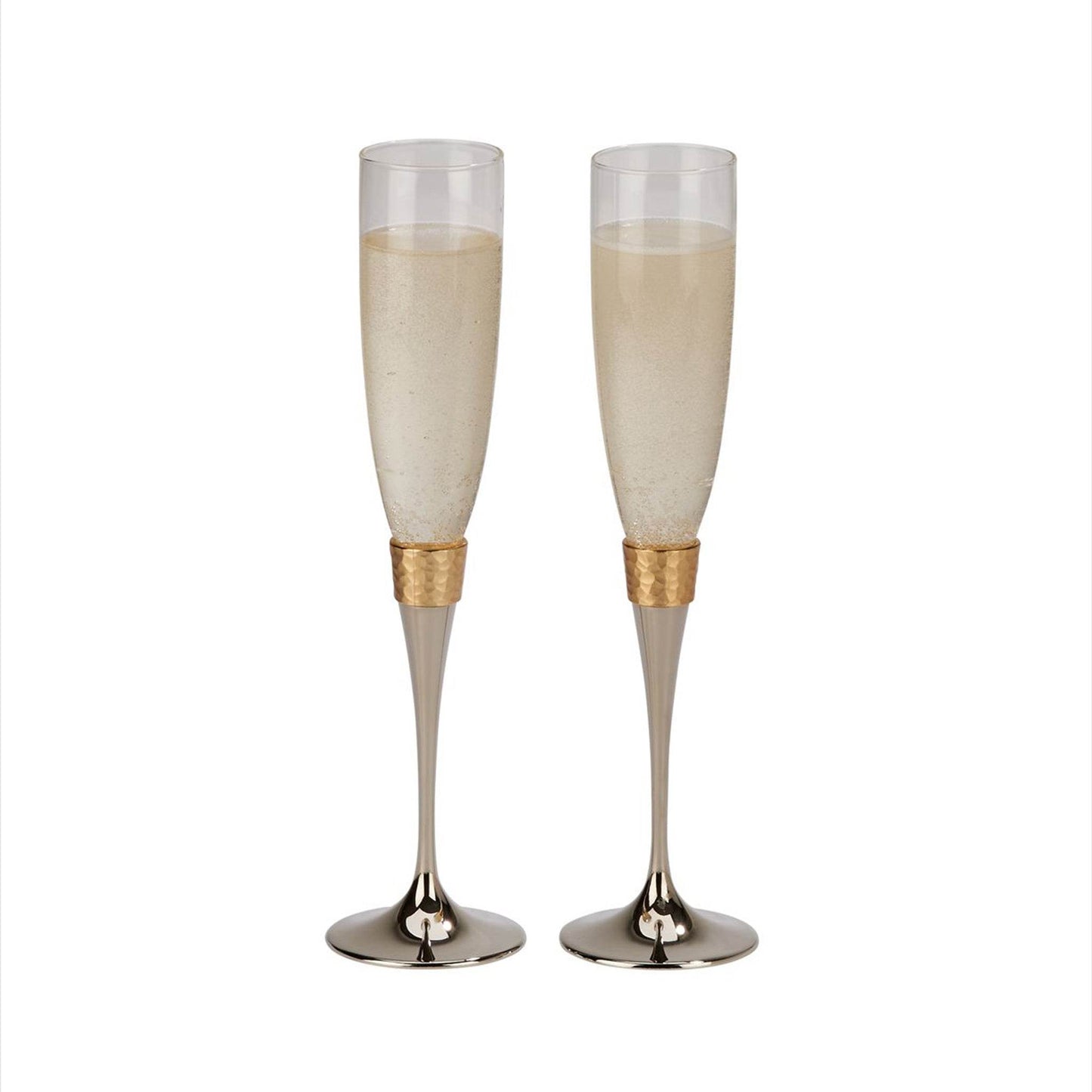 Hammered Gold Band Champagne Flutes Set - Loft&Timber