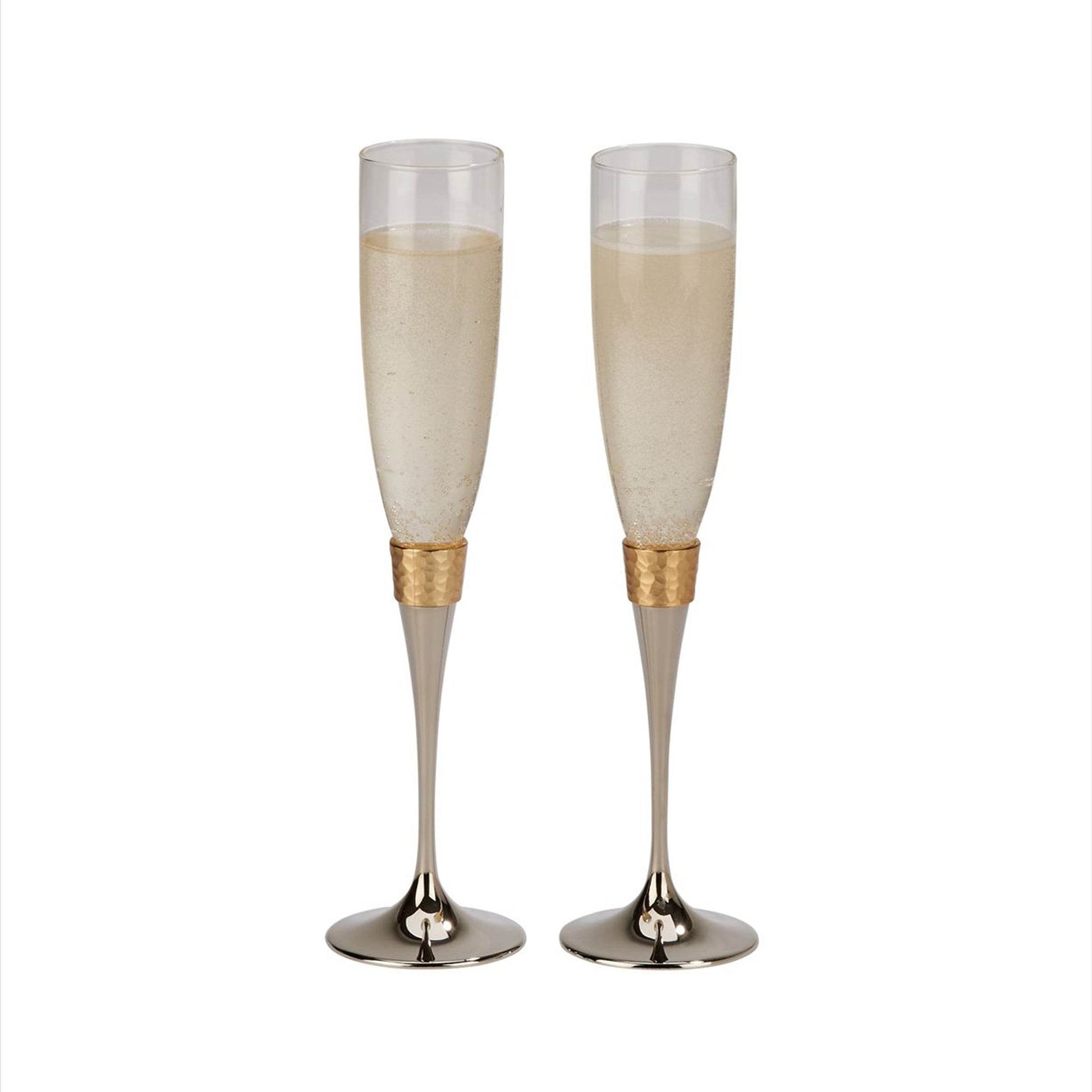 Hammered Gold Band Champagne Flutes Set - Loft&Timber
