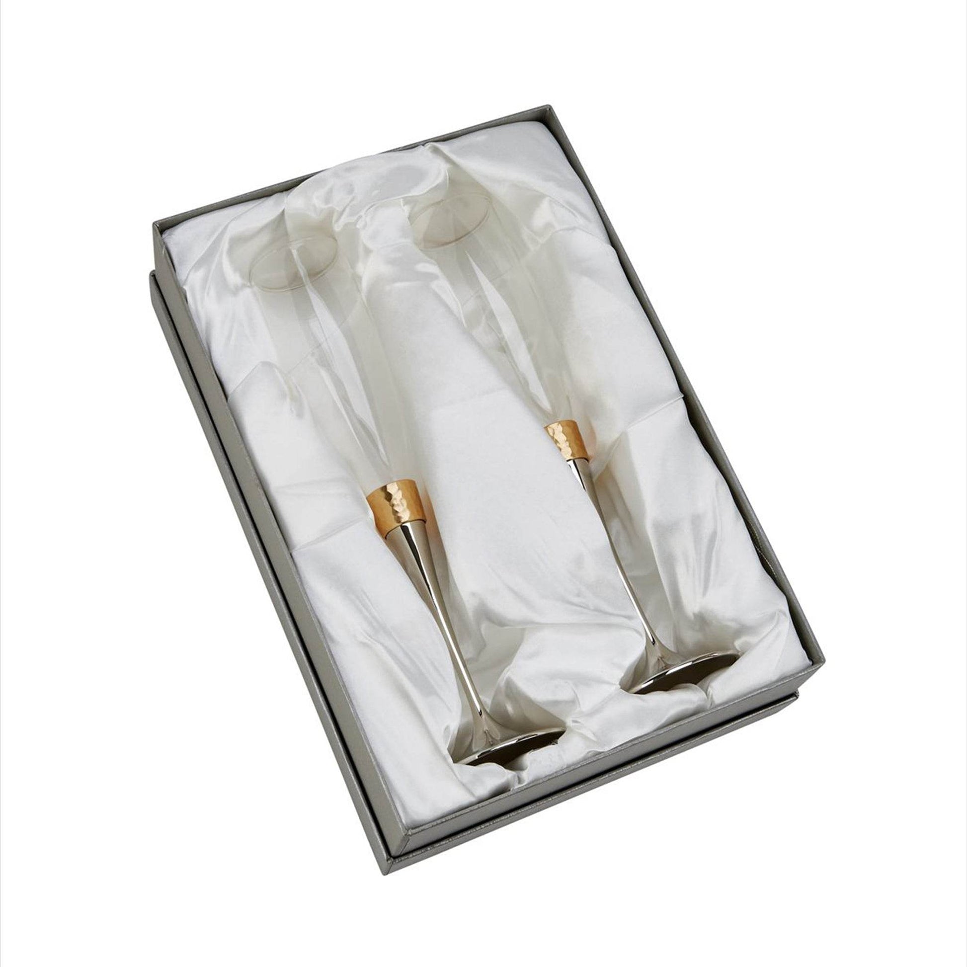 Hammered Gold Band Champagne Flutes Set - Loft&Timber