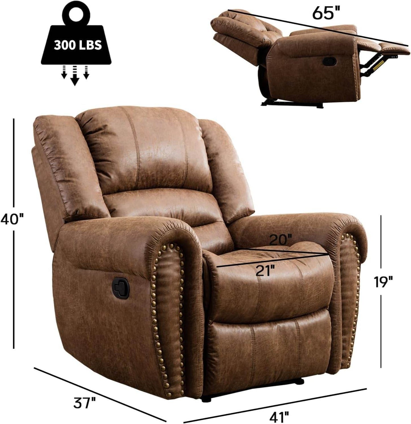 Leather Recliner Chair Set of 2, Classic and Traditional Manual Recliner Chair with Comfortable Arms and Back,Manual Single Recliner Sofa for Living Room, Nut Brown - Loft&Timber