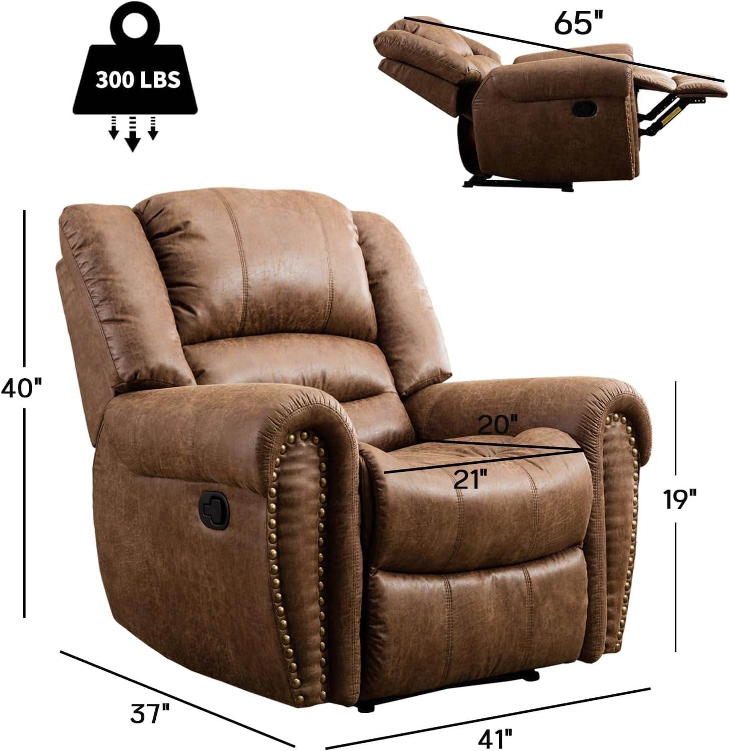 Leather Recliner Chair Set of 2, Classic and Traditional Manual Recliner Chair with Comfortable Arms and Back,Manual Single Recliner Sofa for Living Room, Nut Brown - Loft&Timber