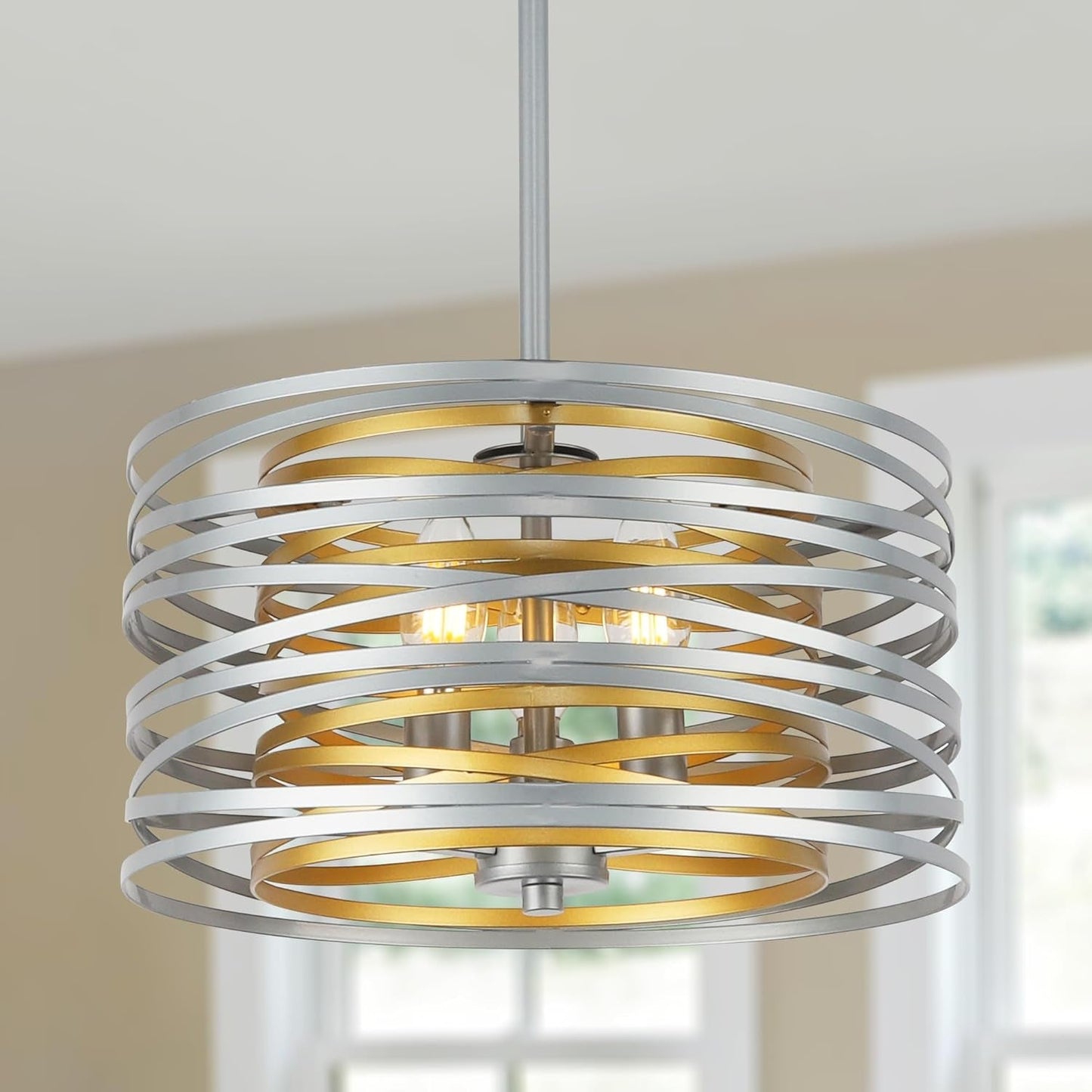 12.6" Silver Drum Pendant Light Gold Interior - Loft&Timber