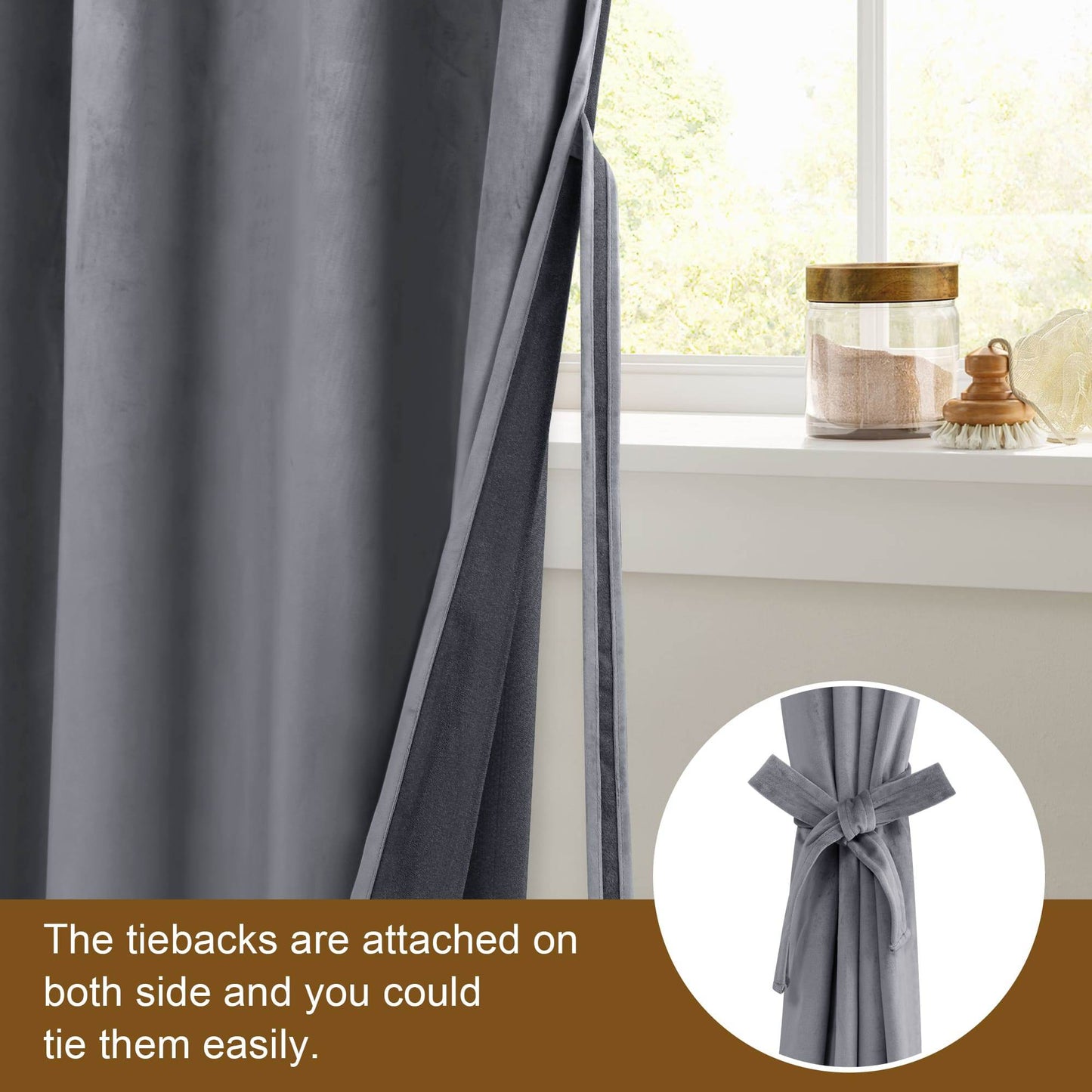 DWCN Velvet Blackout Curtains with Tiebacks, Set of 2 Panels - Loft&Timber