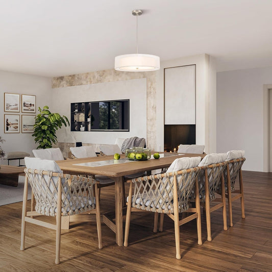 3-Light Drum Chandeliers, 20" Pendant Light Fixture with 2-Layer Fabric Shade E26 Bases, Adjustable Swivel Joint Hanging Light Fixture for Bedroom Living Room Kitchen Hallway, Brushed Nickel - Loft&Timber