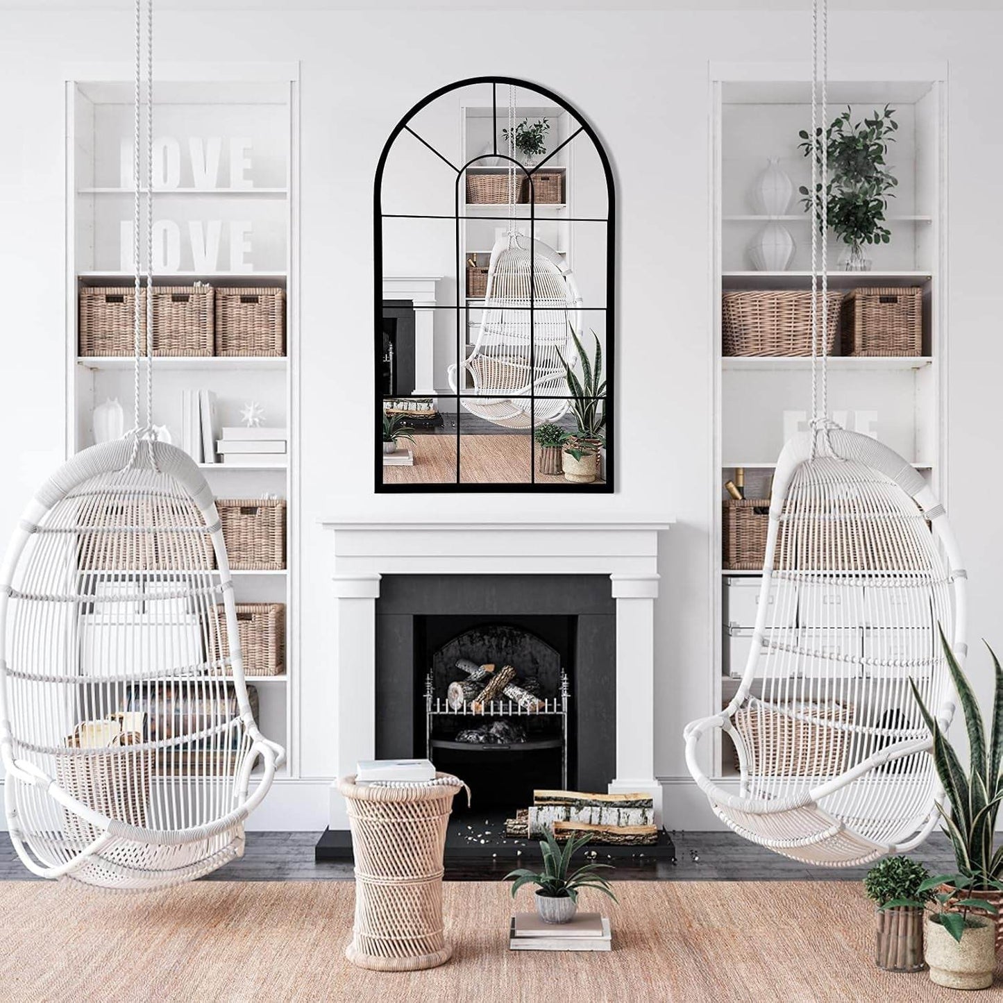 Wall Mirror Window Decorative Mirrors Arched Farmhouse for Living Room Bedroom Entryway Bathroom Vanity (Black,41.3”X 24” X1”) - Loft&Timber