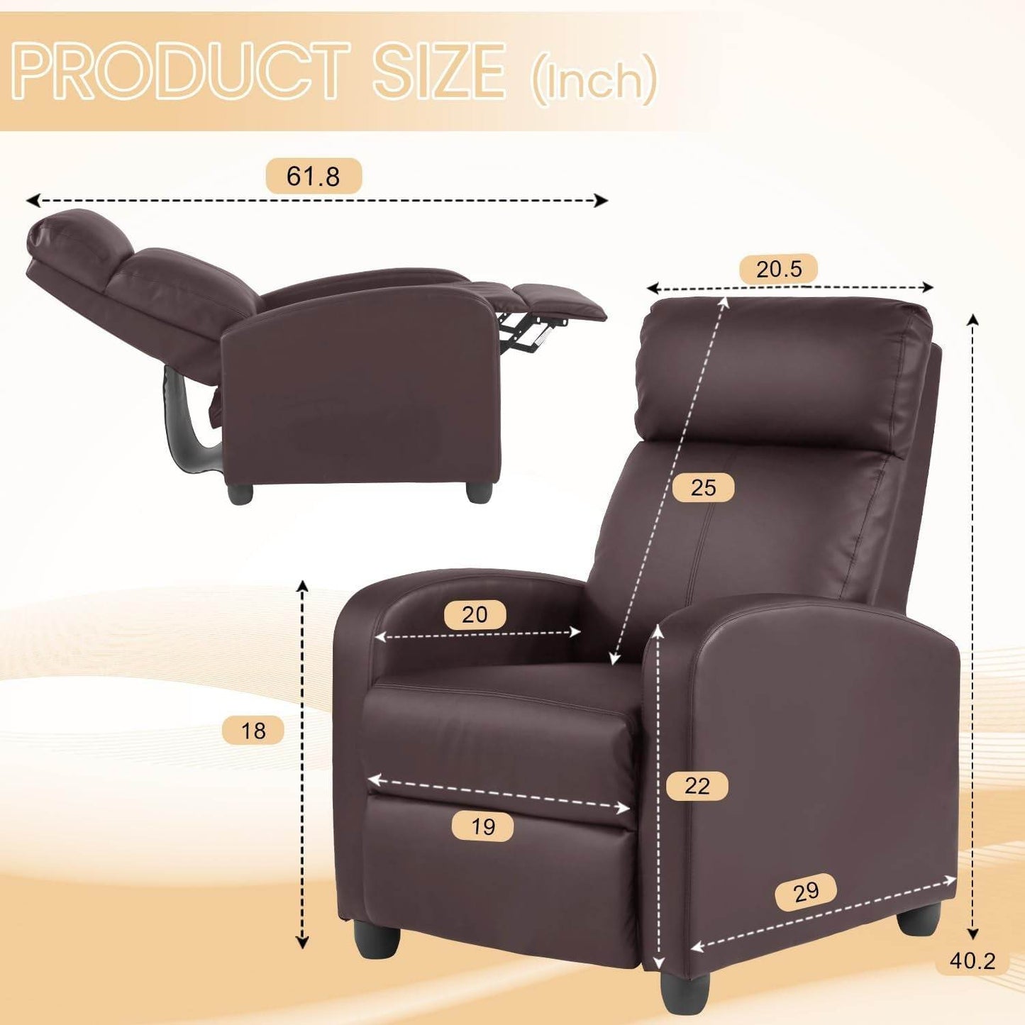 Recliner Chair Breathable Padded PU Leather Massage Single Sofa Recliners for Small Recliner Chair with Footrest Home Theater Seating for Bedroom Living Room,Brown - Loft&Timber