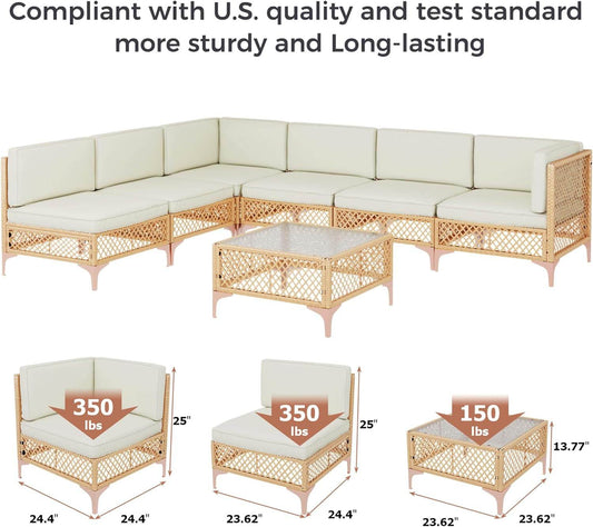 Outdoor Wicker Sectional Sofa Set with Tempered Glass Table - Loft&Timber