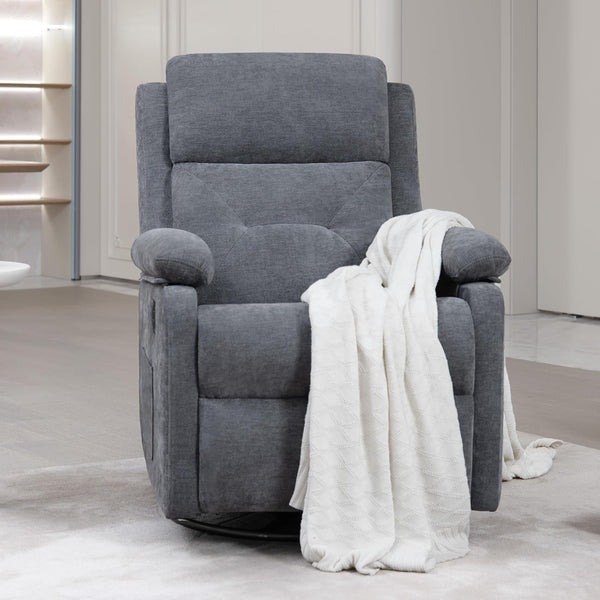 Grey Swivel Rocker Recliner Chair With Adjustable Backrest-0