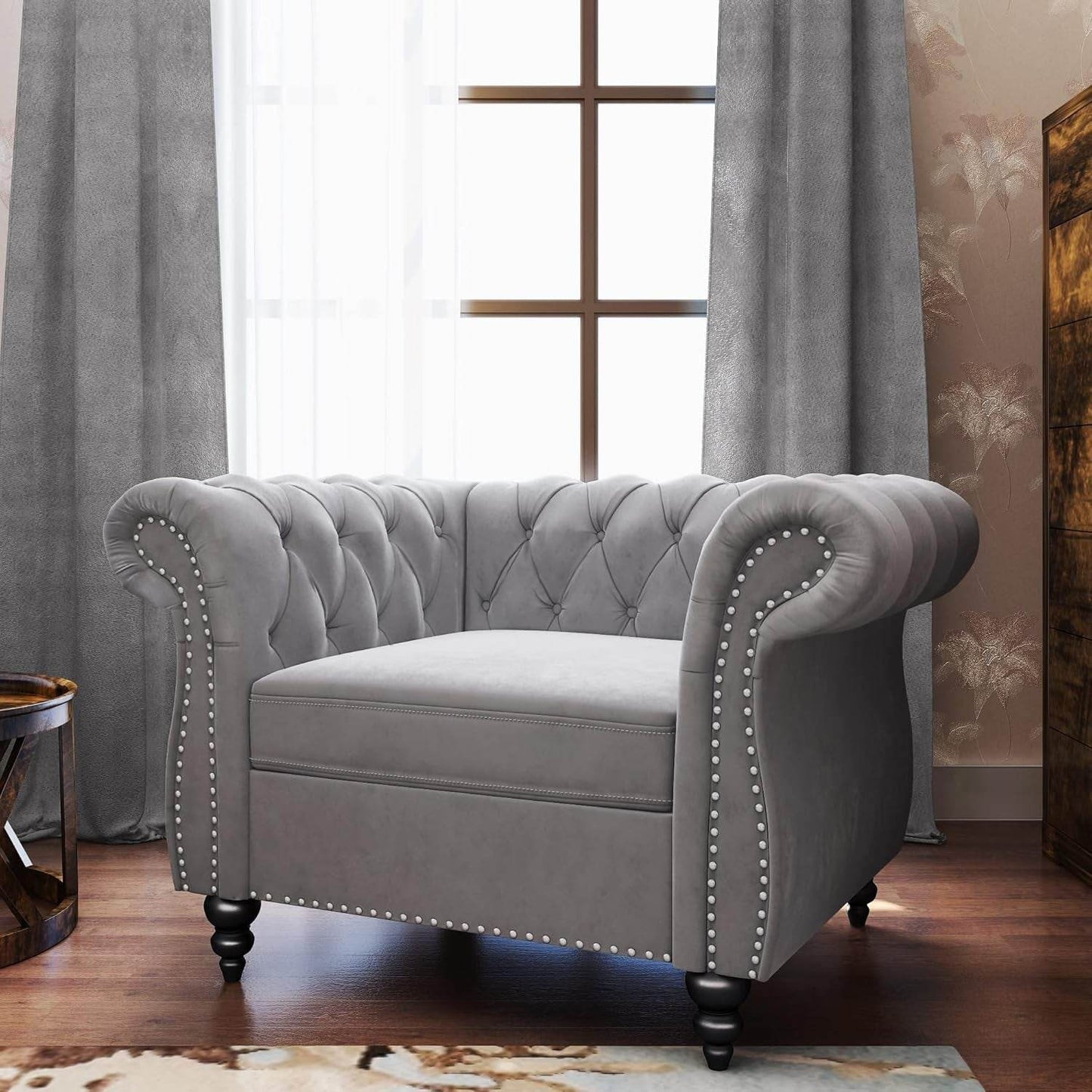 3-Piece Living Room Sectional Sofa Set, Upholstered Sofa Modern Sofa Couches Set Style Button Tufted, Velvet Chesterfield Sofa for Living Room Apartment, 1+2+3 Seat Grey - Loft&Timber