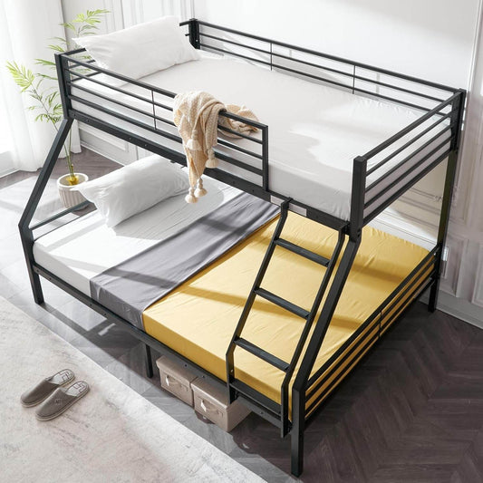 Bunk Beds Twin over Full Size for Kids Teens Adults/Flat Steps/Heavy Duty Metal Slat, Black - Loft&Timber