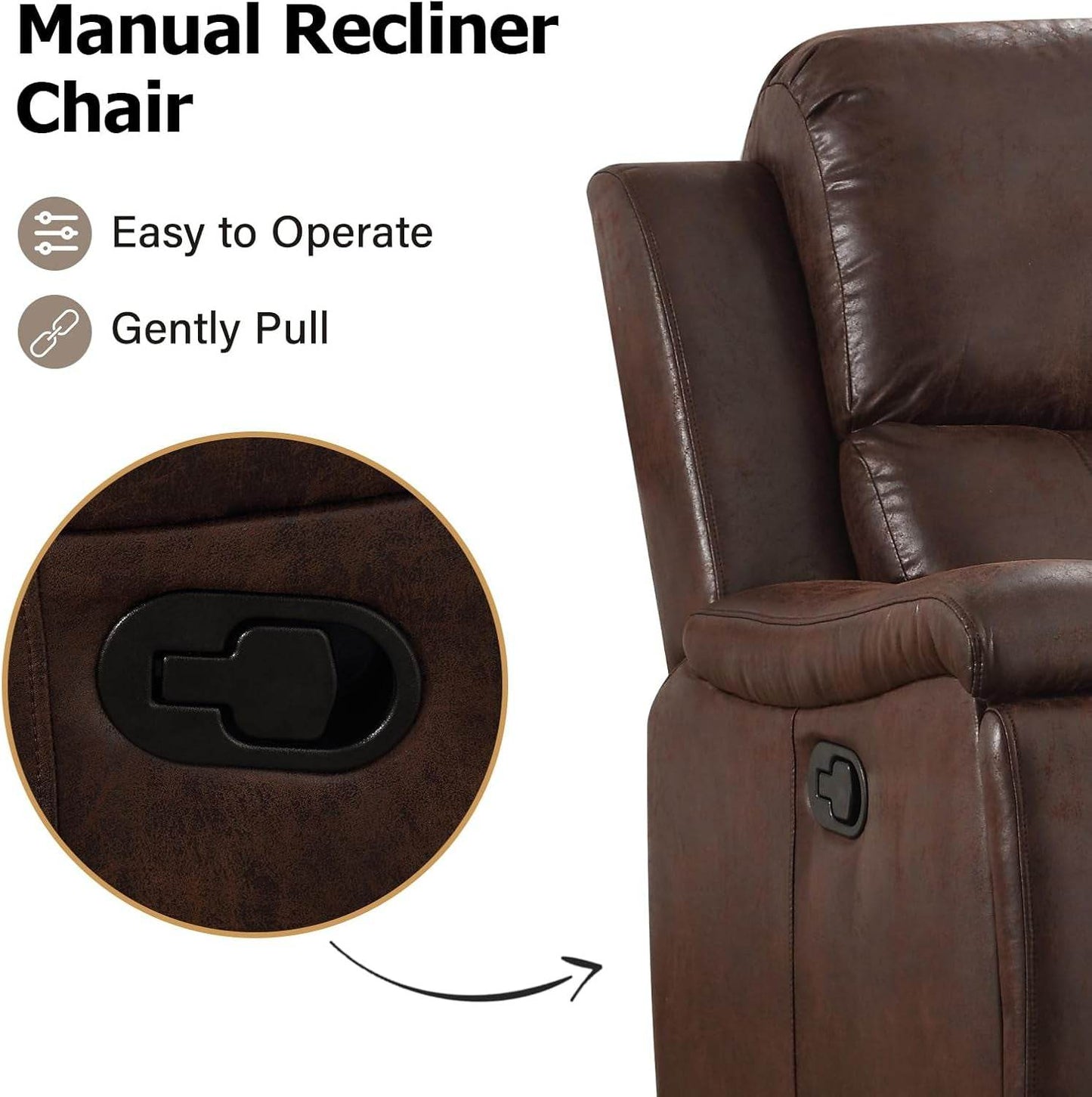 Leather Recliner Chair, Classic and Traditional Manual Recliner Chair with Overstuffed Arms and Back, Manual Single Sofa with Concealed Cup Holders,Red Brown - Loft&Timber