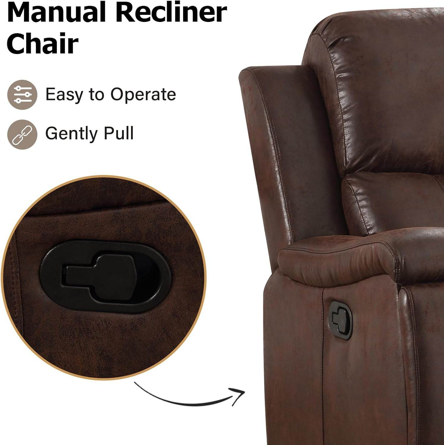 Leather Recliner Chair, Classic and Traditional Manual Recliner Chair with Overstuffed Arms and Back, Manual Single Sofa with Concealed Cup Holders,Red Brown - Loft&Timber