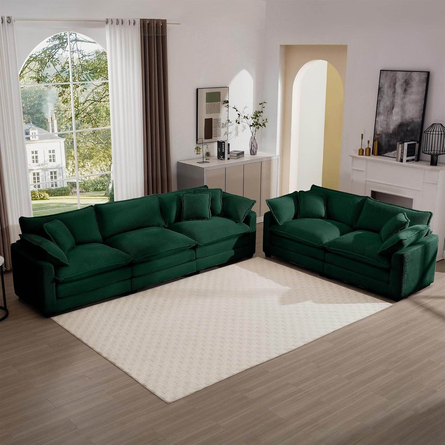 Oversized 2 Piece Sofa Set, 3-Seater & Loveseat Couch in Green - Loft&Timber