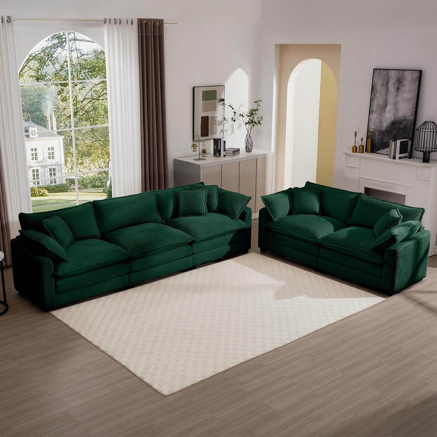 Oversized 2 Piece Sofa Set, 3-Seater & Loveseat Couch in Green - Loft&Timber
