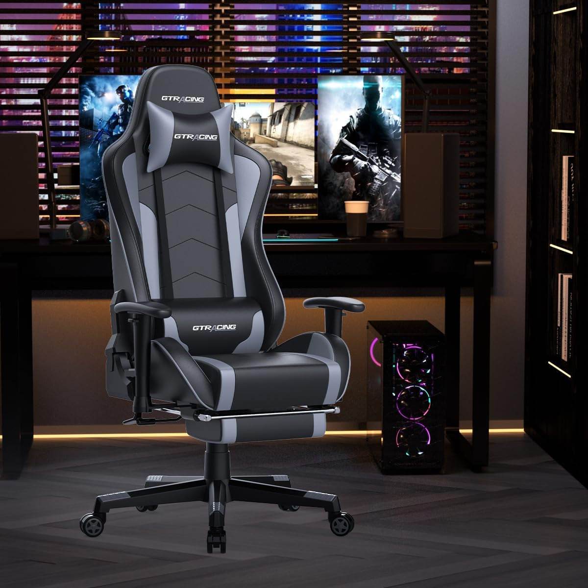 Gaming Chair with Footrest (Gray) - Loft&Timber
