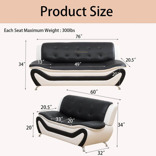 Sectional Sofa Sets, 5-Seat Sofa in Black/White, Sofa+Loveseat - Loft&Timber