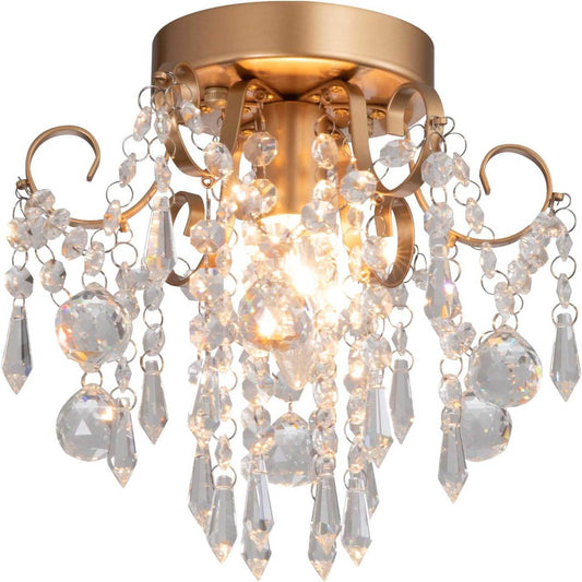 Mini Crystal Chandelier Flush Mount Gold Light - Loft&Timber