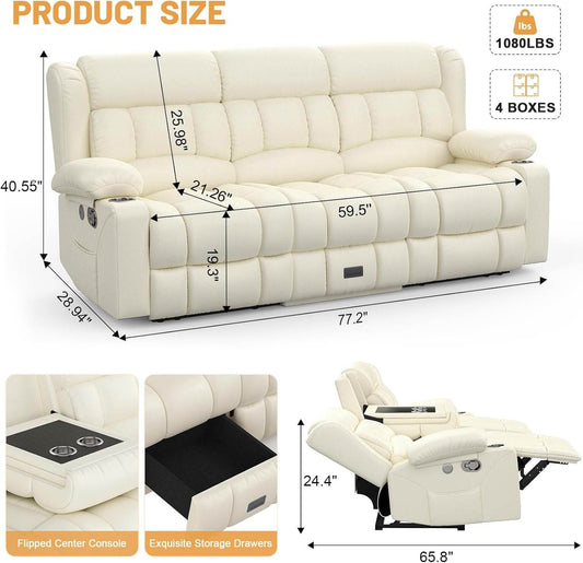 Loveseat Recliner Sofa, Flip Middle Backrest Design in Ivory White - Loft&Timber