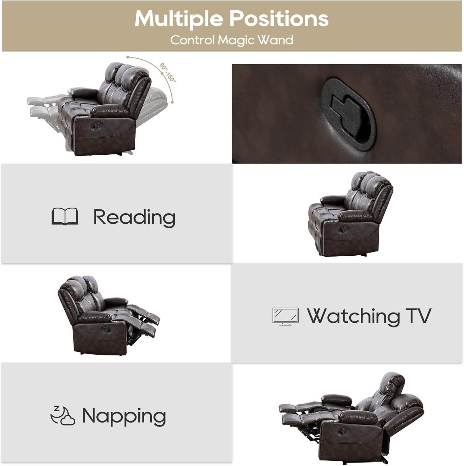 Recliner Sofa Set - Reclining Sofa Couch Set, 2 Pieces Recliner Furniture Sofa Set, 3-Seater Reclining Sofa & 2-Seater Reclining Loveseat with Massage & Heat for Living Room (Brown) - Loft&Timber