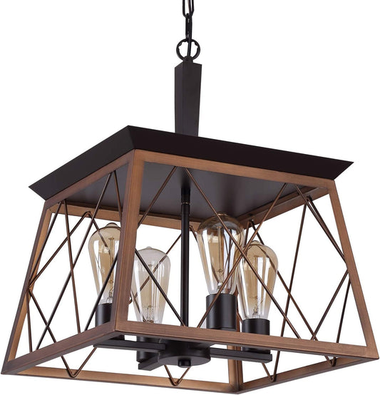Farmhouse Rustic Chandeliers,Antique Geometric Industrial Hanging Light Bronze 4 Lights for Dining Room Kitchen Island Entryway Foyer Restaurant UL Listed-1