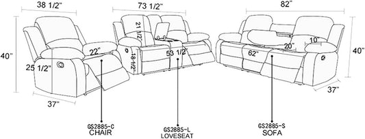 Recliner Sofa Set Living Room Furniture, Flannel Fabric Reclining Sofa Set, Recliner Couch Set with Cup Holders and Storage Console, Dark Grey - Loft&Timber