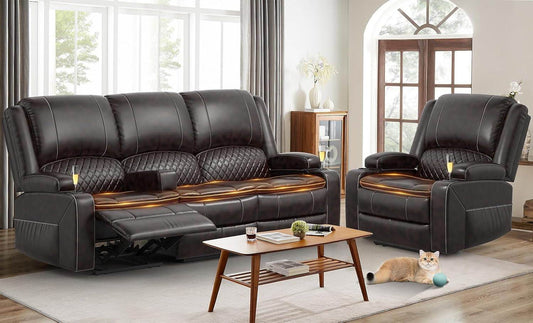 3 Seater Recliner Sofa Set with 2-Tier Cushion - Loft&Timber