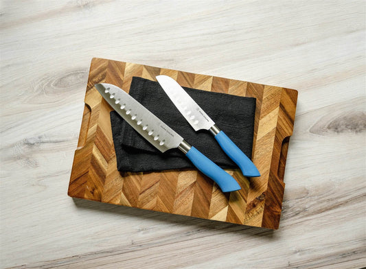 EcoCut 2 Piece Santoku Knife Set With Blade Guards, Blue - Loft&Timber