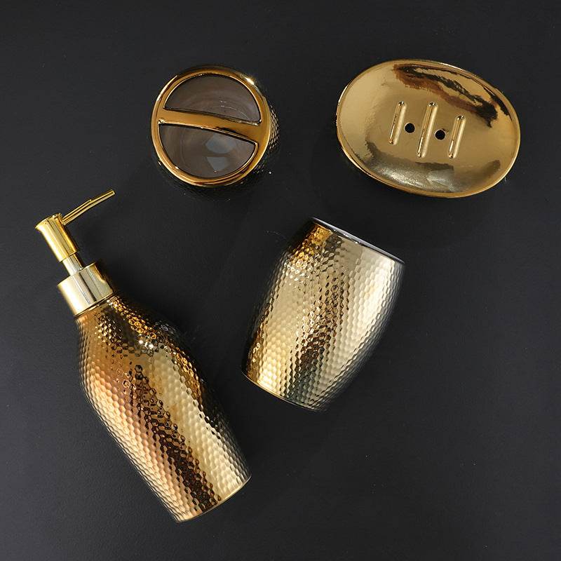 4 Pieces Golden Ceramic Bathroom Set - Loft&Timber