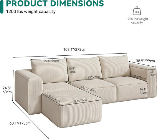 107 Inch Cloud Modular Sofa with Deep Seats Comfort-1