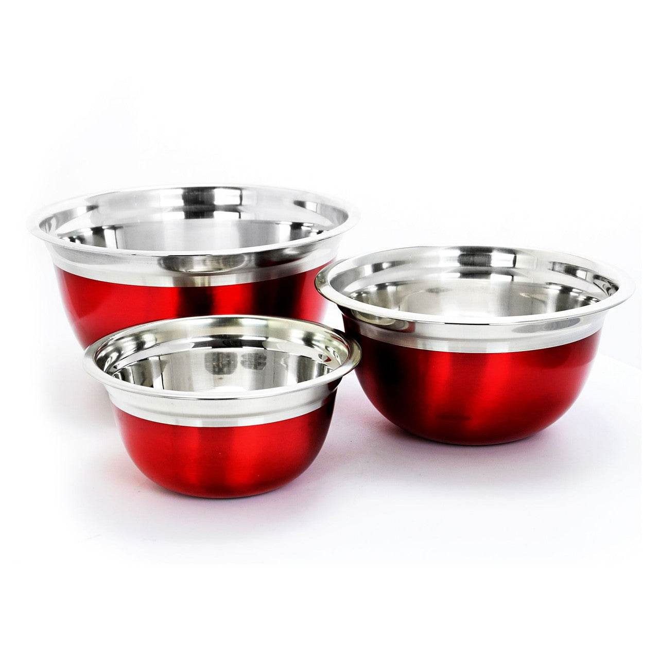 Oster Rosamond 3 Piece Stainless Steel Round Mixing Bowls in Red - Loft&Timber