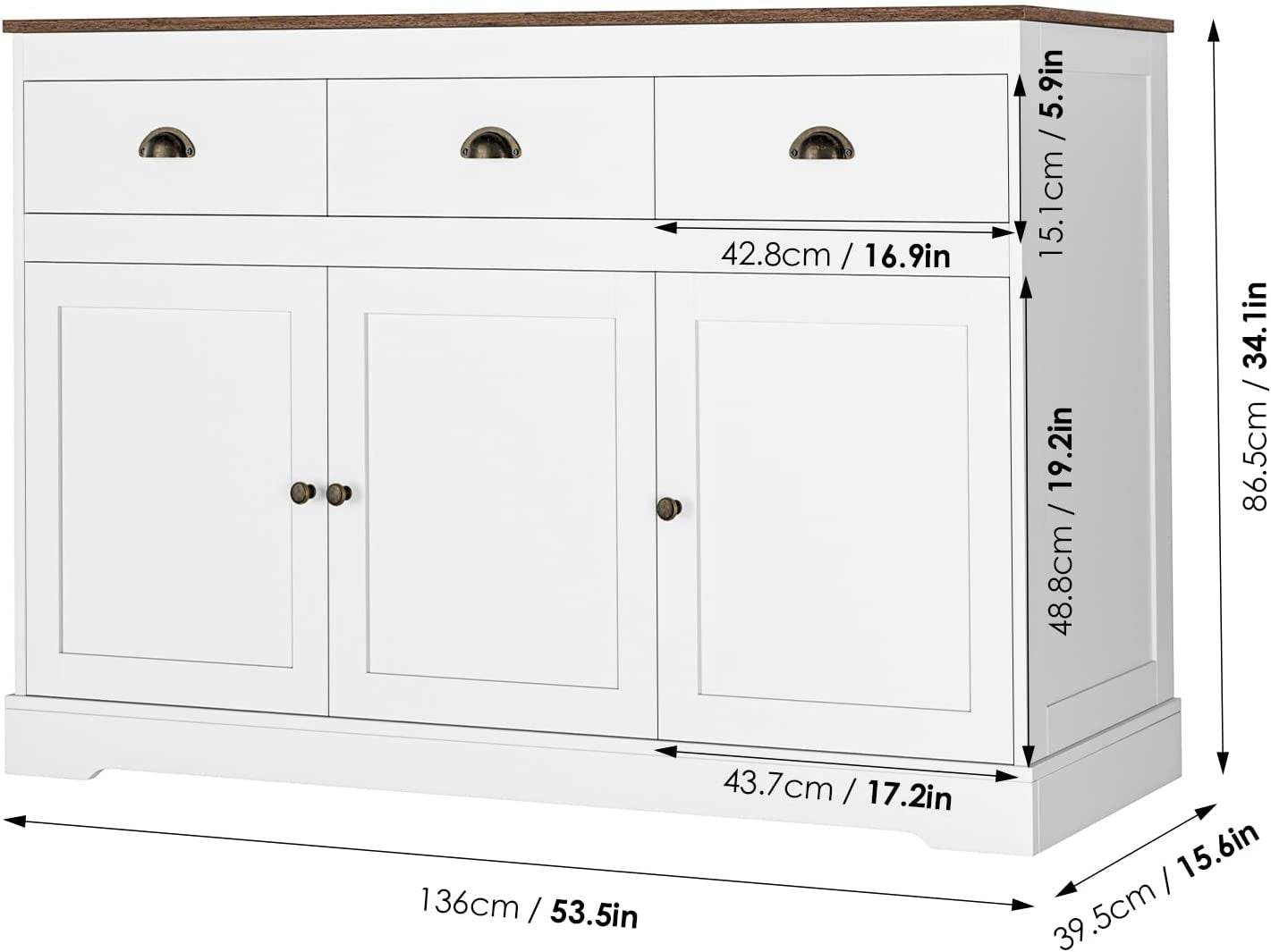 Farmhouse Buffet Cabinet, Wine Storage, Adjustable Shelves - Loft&Timber