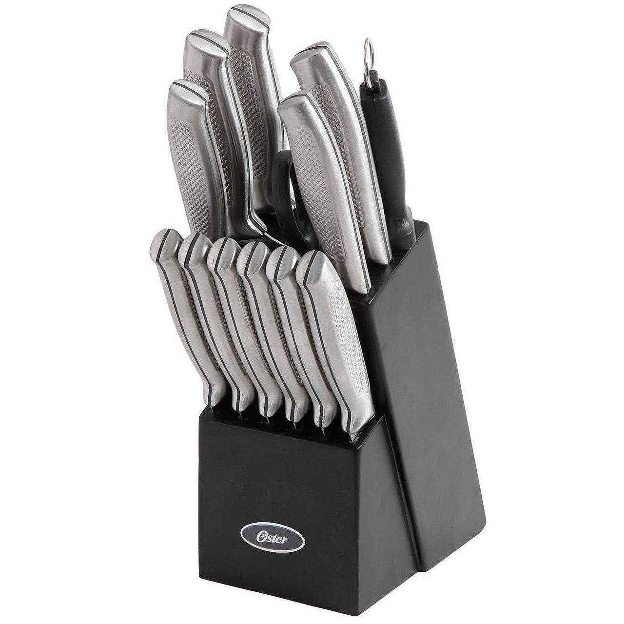 Oster Edgefield 14 Piece Stainless Steel Cutlery Knife Set with Black Knife Block - Loft&Timber
