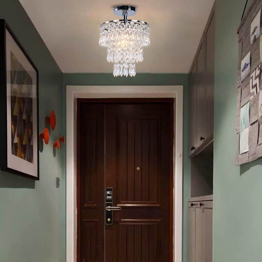 Small Crystal Chandelier Led Crystal Ceiling Lights 3 Tiers Crystal Raindrops Chandelier Pendant Lighting Fixture Decoration for Bedroom Hallway Living Room,Chrome,E26 - Loft&Timber