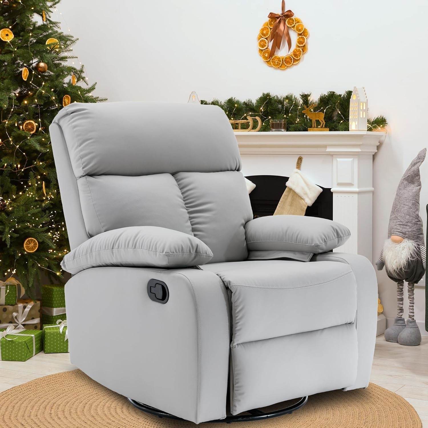 Swivel Rocker Recliner, Rocking Recliner Chair, Small Rocker Recliners for Small Spaces, Living Room, Bedroom, Nursery, RV, Light Grey - Loft&Timber