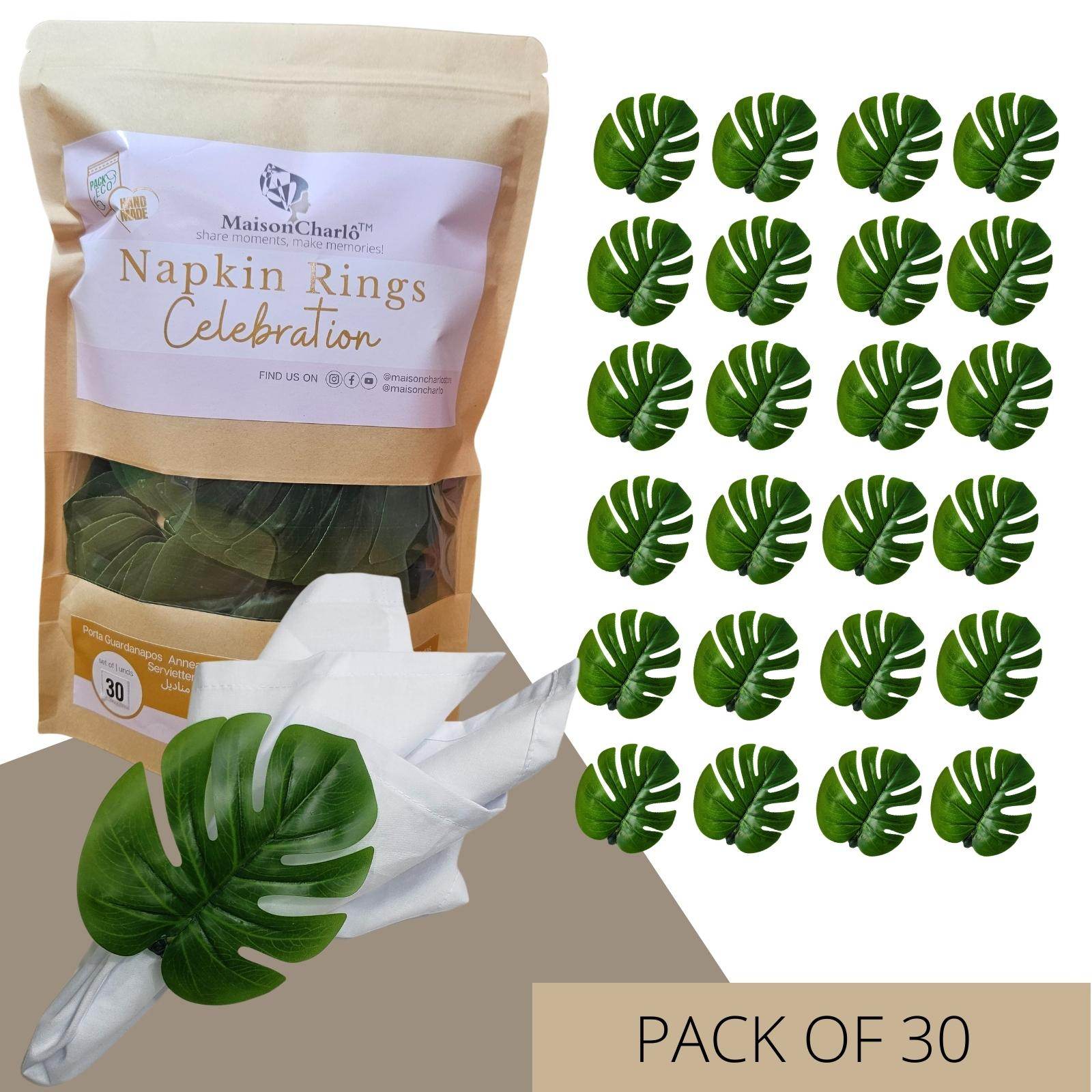 Maison Charlô | Wholesale Set 30 or 60 Green Monstera Leaf Napkin Rings Ecofriendly Pack - Loft&Timber
